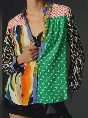 Anthropologie Maeve Buttoned Long Sleeve Blouse Colorful Shirt size S